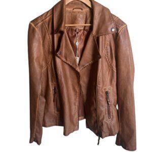 Max Studio Classic Cognac Faux Leather Moto Biker Jacket Size Small NWT